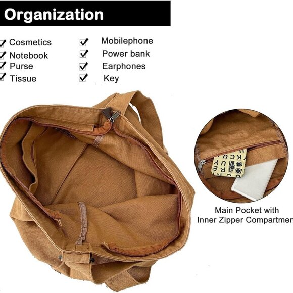 Canvas Messenger Bag, Hobo Crossbody Shoulder Tote Bags Lightweight for Women an - Picture 4 of 6